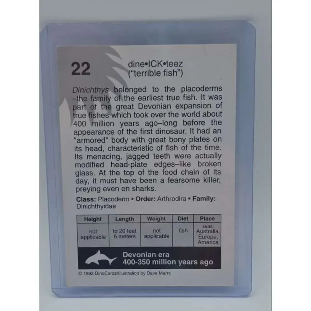 1992 DinoCardz #22 Dinichthys Card